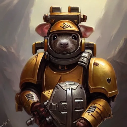 Image similar to cute little anthropomorphic Guinea Pig Space Marine, tiny, small, short, Space marine, cute and adorable, pretty, beautiful, DnD character art portrait, matte fantasy painting, DeviantArt Artstation, by Jason Felix by Steve Argyle by Tyler Jacobson by Peter Mohrbacher, cinema