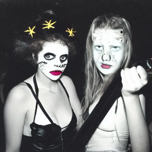 Prompt: photo, teenage halloween party, harsh flash photography by nan goldin