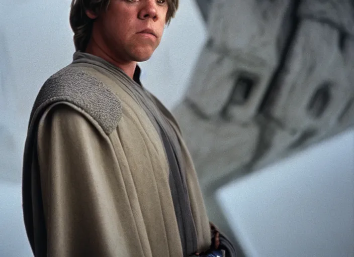 Prompt: stunning detailed portrait of luke skywalker at the new jedi temple. return of the jedi. 1988, Photographed with Leica Summilux-M 24 mm lens, ISO 100, f/8, Portra 400