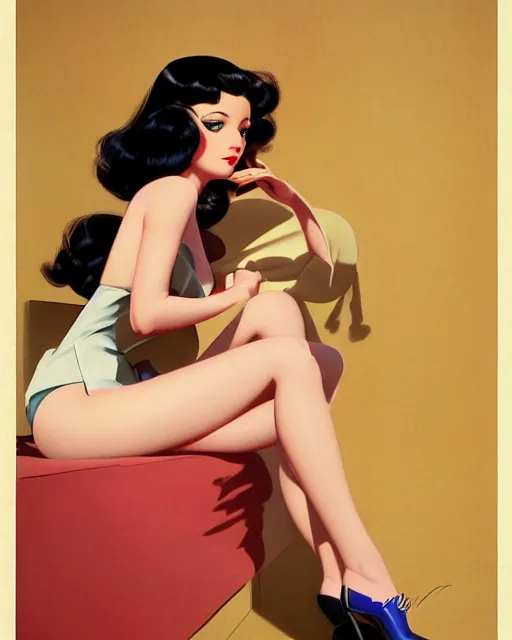 Image similar to Ril Mayer by gil Elvgren and Ilya kuvshinov