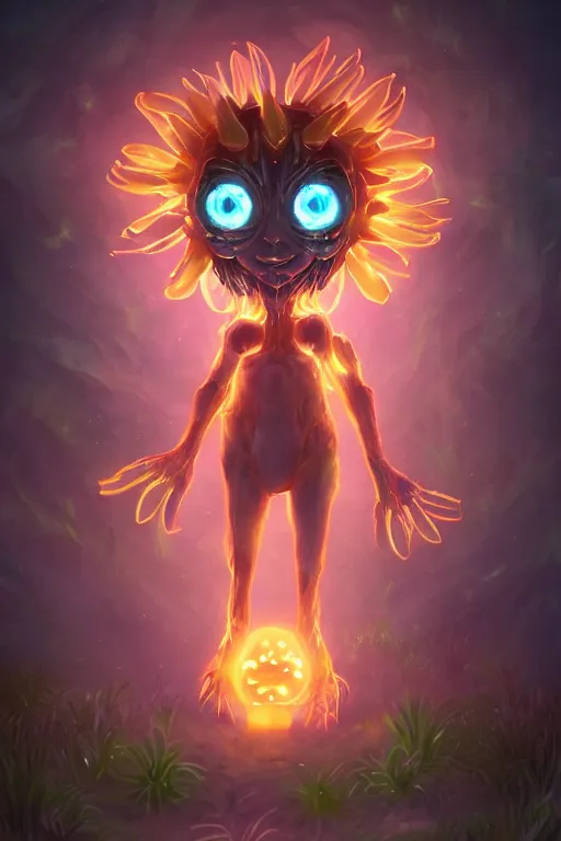 Image similar to a glowing humanoid figure flower monster with large glowing eyes, highly detailed, digital art, sharp focus, trending on art station, plant, anime art style