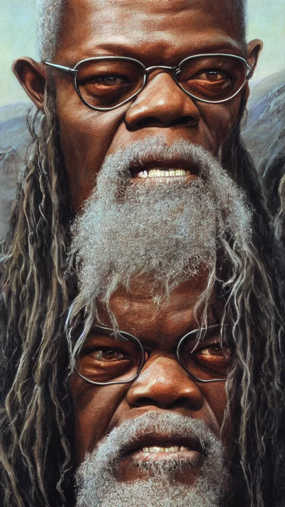 Prompt: portrait of samuel jackson, by alan lee, lord of the rings calendar, smooth, detailed terrain, oil painting, matte painting, concept art, trending on artstation