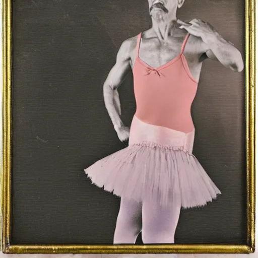 Image similar to portrait of Stalin as a ballet dancer, light pink, amateur photography