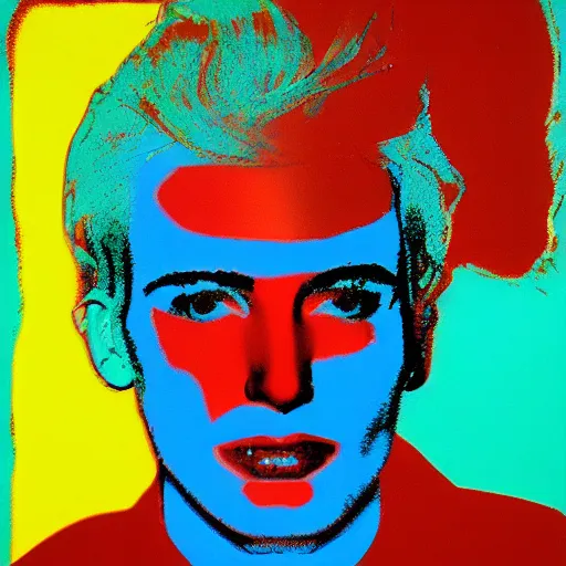 Image similar to a portrait of a cyberpunk cyborg by andy warhol