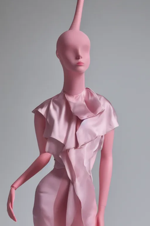Image similar to A mannequin wearing a softpink,satinmodulation, satin clothing