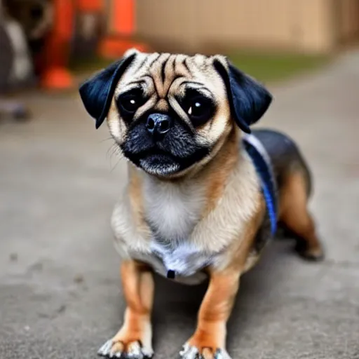 Image similar to A dog mixed with a pug and a dachshund. More Dachshund than Pug.