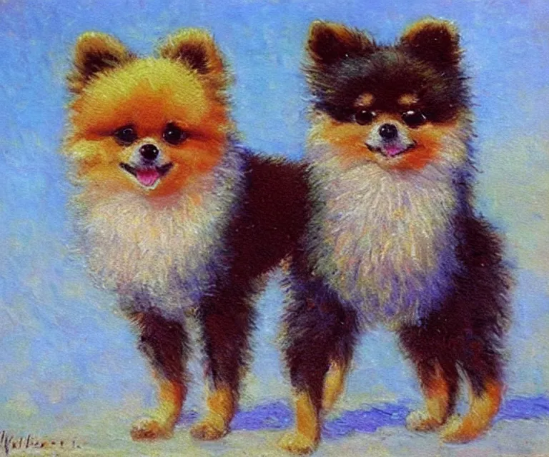 Image similar to pomeranian, cute, monet, oil painting