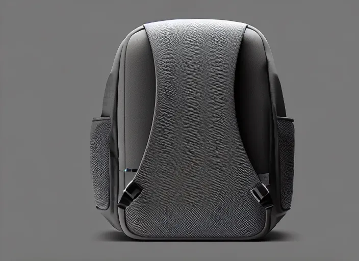 Image similar to futuristic backpack ( designed by nike ), xf iq 4, 1 5 0 mp, 5 0 mm, f / 1. 4, iso 2 0 0, 1 / 1 6 0 s, natural light, octane render, adobe lightroom, rule of thirds, symmetrical balance, depth layering, polarizing filter, sense of depth, ai enhanced