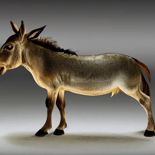 Image similar to a donkey and a piranha hybrid, pironkey, equine - fish