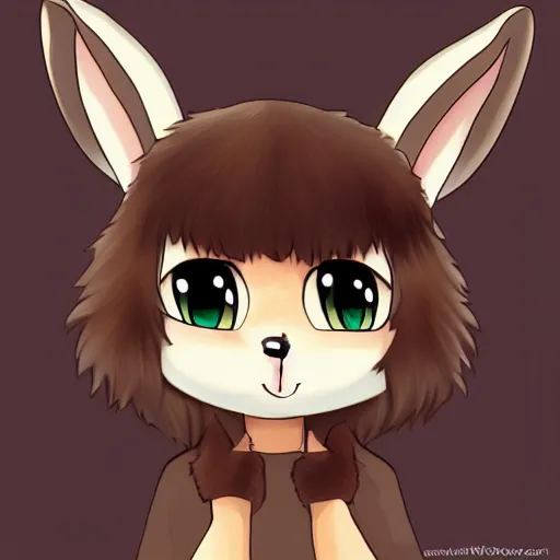 Image similar to cute furry bunny, green eyes, light brown fur, anime, wlop