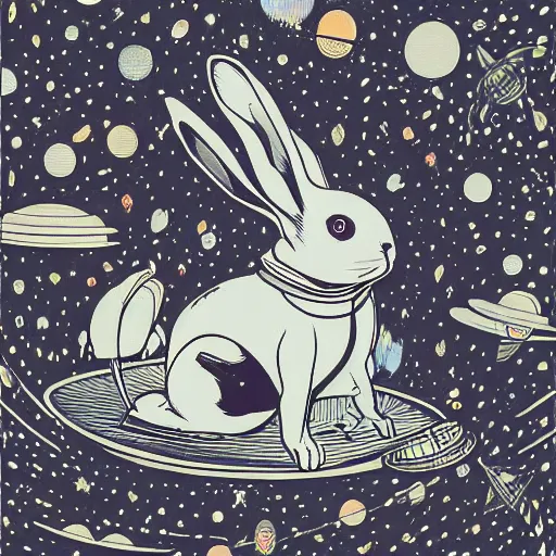 Image similar to A lost sci-fi rabbit, space rabbit, interstellar black hole, by James Jean And WLOPPRO