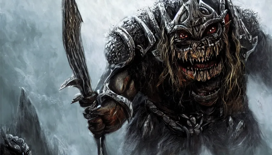 Image similar to Ork from Lord of the Rings, realistic artwork on artstation