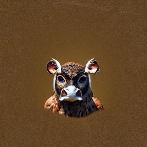 Prompt: “photograph of a mix between a cow and an owl, a cow owl”