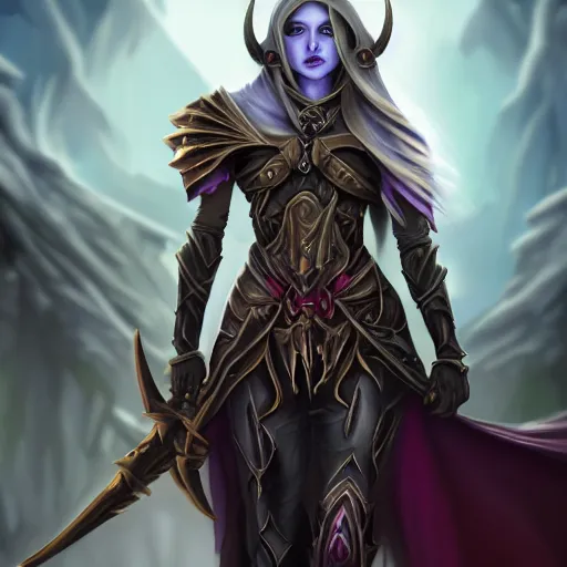 Prompt: sylvanas windrunner, artstation hall of fame gallery, editors choice, #1 digital painting of all time, most beautiful image ever created, emotionally evocative, greatest art ever made, lifetime achievement magnum opus masterpiece, the most amazing breathtaking image with the deepest message ever painted, a thing of beauty beyond imagination or words