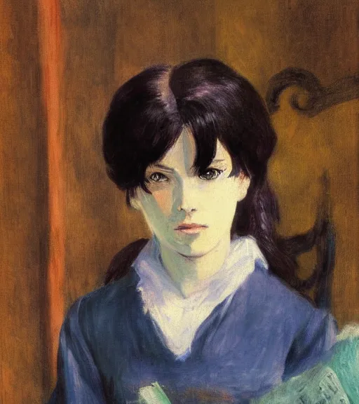 Image similar to harriet backer painting of an anime woman
