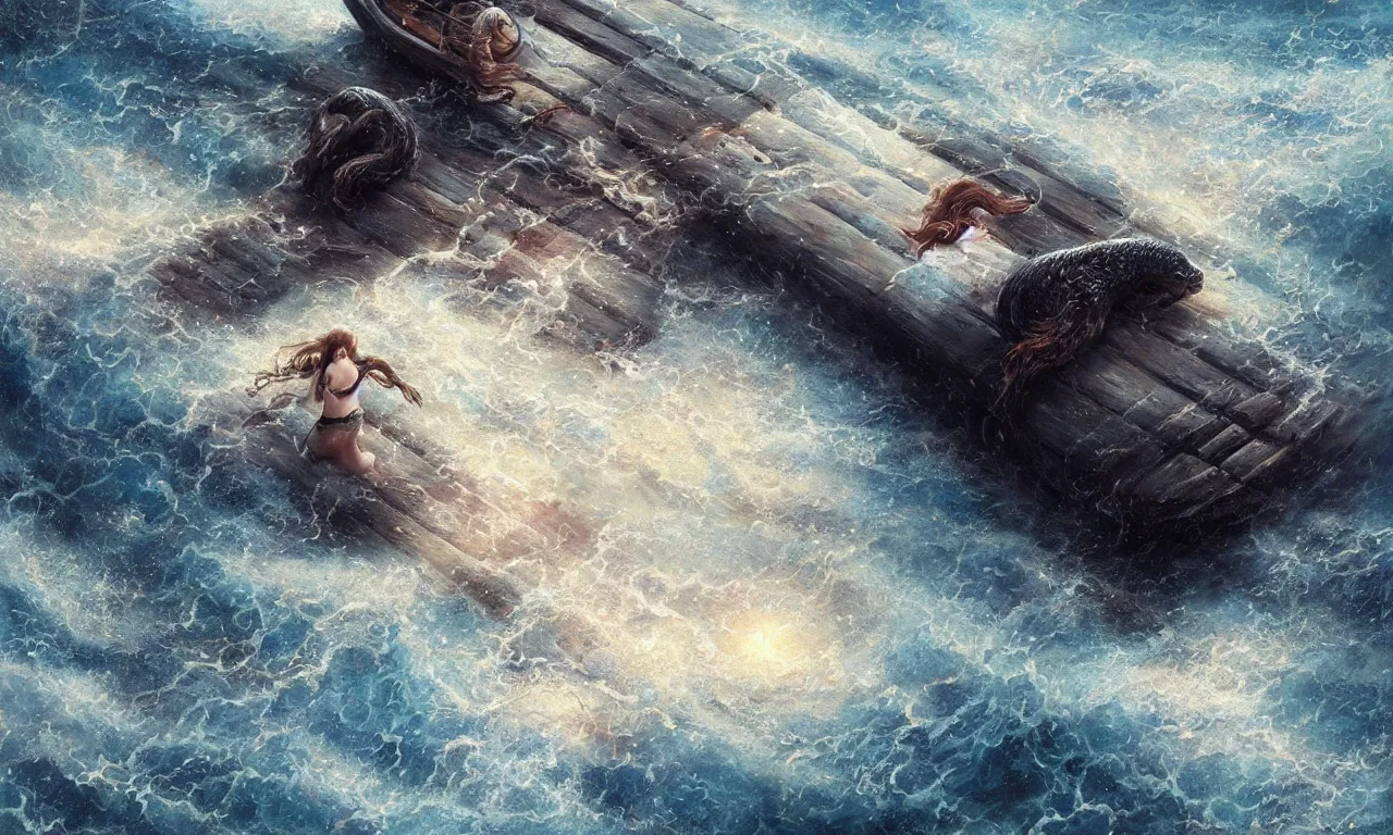 Prompt: breathtaking detailed soft painting of a plank in the sea with electrical seashells, black seahorse swarm, ultramarine skies and burning delta, elegant, highly detailed, artstation, concept art, matte, sharp focus, art by tom bagshaw, and greg rutkowski