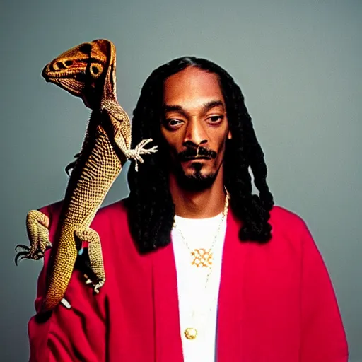 Image similar to Snoop Dogg holding his pet lizard for a 1990s sitcom tv show, Studio Photograph, portrait, C 12.0