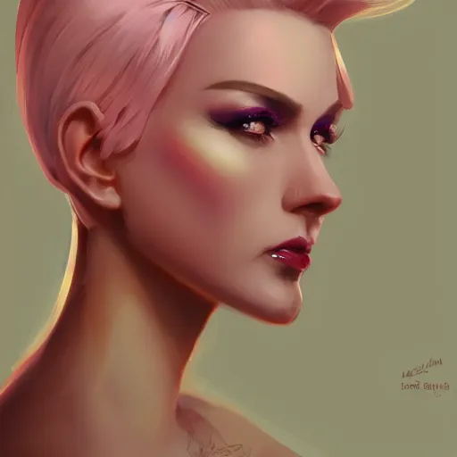 Prompt: side portrait of a masculine drag queen, happy, light pink, soft gold glow background, artgerm, cushart krenz, artstation, soft light, sharp focus, award - winning, broad - brush, symmetrical, digital art, procreate, character design, concept art