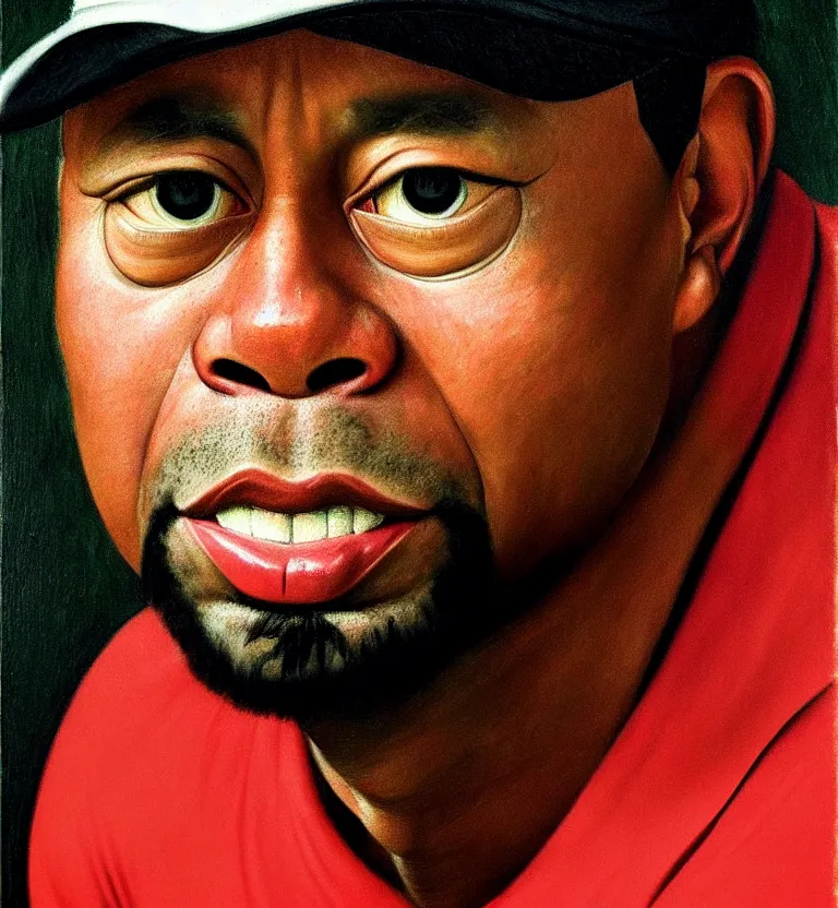 Image similar to realistic tiger woods portrait by caravaggio.