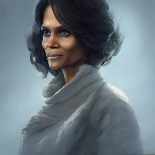 Image similar to portrait of maci holloway, first woman elected as president in usa, cold but beautiful, about 3 5 years old, highly detailed, mix of halle berry and julia roberts, artstation hd, deviantart, by artgem, greg rutkowski