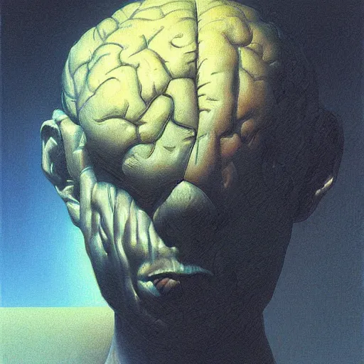 Prompt: portrait painting of brain , science fiction, Edward Hopper and James Gilleard, Zzislaw Beksinski, highly detailed