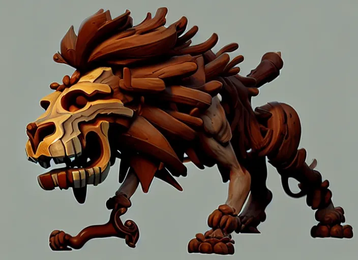 Prompt: brown wooden festeroot lion skull treant head, stylized stl, 3 d render, activision blizzard style, hearthstone style, darksiders art style, greg rutkowski style