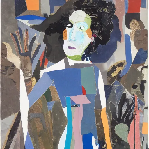 Image similar to sigma 8 5 mm f / 1. 4 by romare bearden. a experimental art of a woman standing in a field of ashes, her dress billowing in the wind. her hair is wild & her eyes are closed, in a trance - like state. dark & atmospheric, ashes seem to be alive, swirling around.