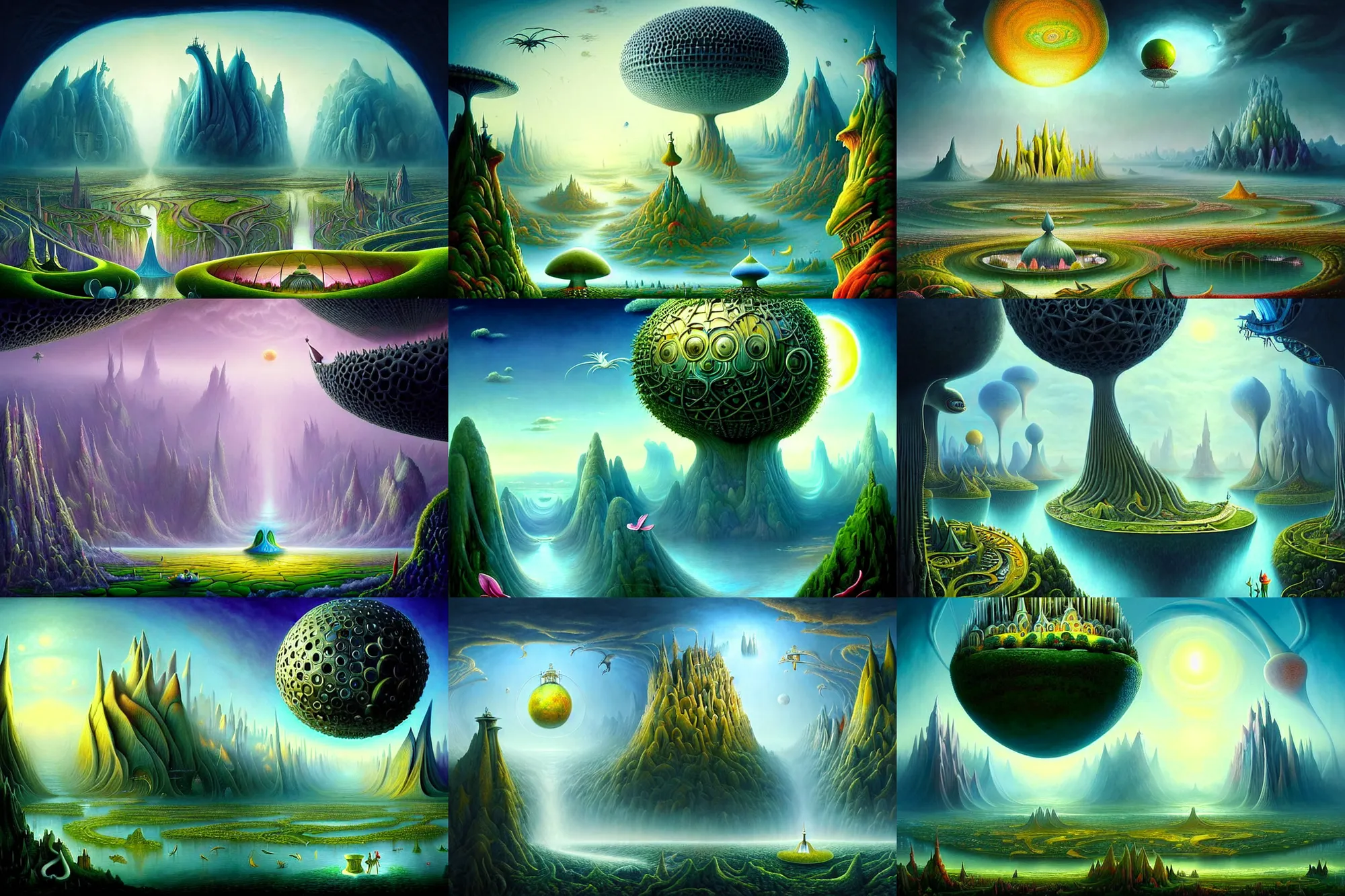 Image similar to a beautiful epic stunning amazing and insanely detailed matte painting of alien dream worlds with surreal architecture designed by Heironymous Bosch, mega structures inspired by Heironymous Bosch's Garden of Earthly Delights, vast surreal landscape and horizon by Cyril Rolando and Andrew Ferez, rich pastel color palette, masterpiece!!, grand!, imaginative!!!, whimsical!!, epic scale, intricate details, sense of awe, elite, fantasy realism, complex composition, 4k post processing