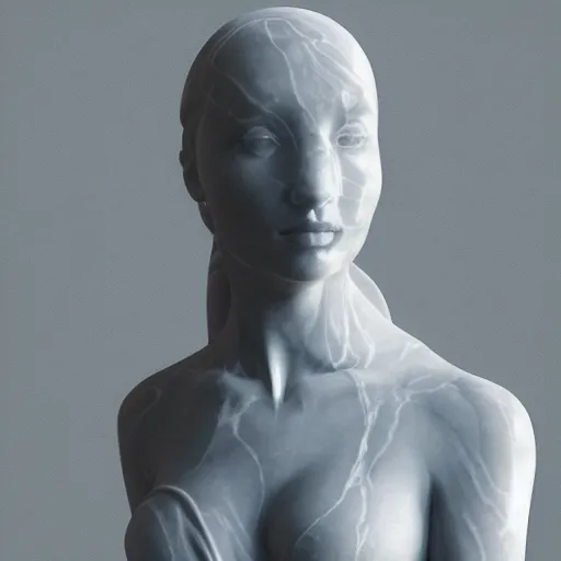 Prompt: “a delicate marble sculpture dramatic portrait of a woman covered with water veil, highly detailed marble cloth, gi, global illumination, physically based rendering, photorealistic, top light, dark background”