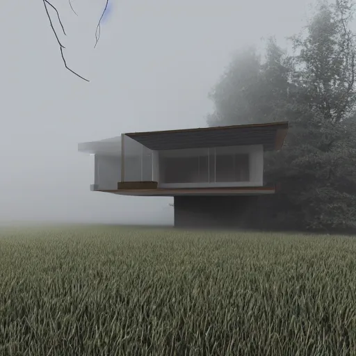 Image similar to a home under construction half engulfed in fog 3 d render