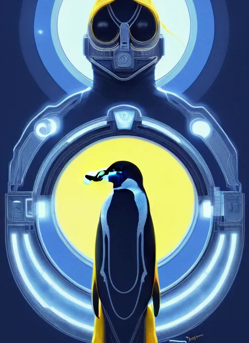 Prompt: symmetry!! portrait of penguin, sci - fi, tech wear, blue and yellow glowing lights!! intricate, elegant, highly detailed, digital painting, artstation, concept art, smooth, sharp focus, illustration, art by artgerm and greg rutkowski and alphonse mucha