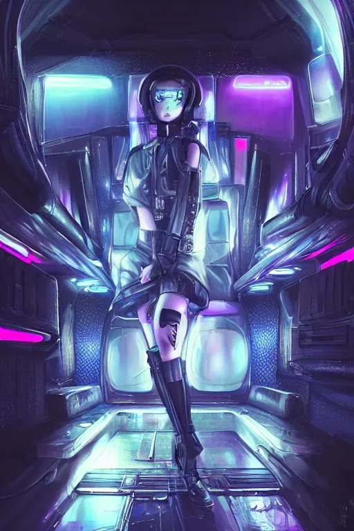 Image similar to portrait futuristic beautiful and cyberpunk and mythical female police, at inside of a future armored vehicle, heavy rainning futuristic tokyo cyberpunk night, ssci-fi, fantasy, intricate, very very beautiful, elegant, neon light, highly detailed, digital painting, artstation, concept art, soft light, hdri, smooth, sharp focus, illustration, art by tian zi and craig mullins and WLOP and alphonse mucha