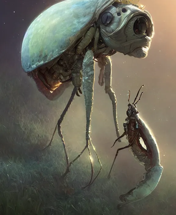 Image similar to portrait of an alien insect fungus creature, adorable, childlike, milky way environment, ultra realistic, concept art, cheerful, photorealistic, octane render, 8 k, unreal engine. art by christopher marley and artgerm and greg rutkowski and alphonse mucha