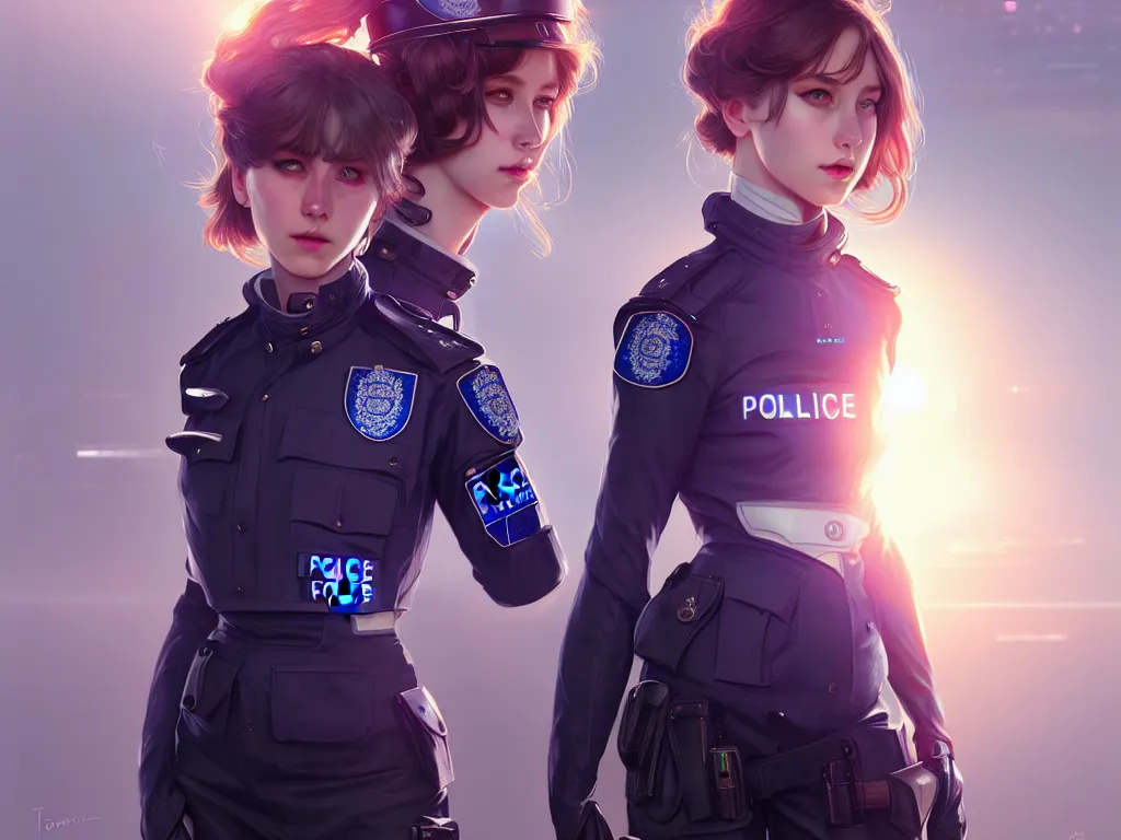 Image similar to portrait futuristic england police uniform girl, at future neon light rooftop, ssci - fi and fantasy, intricate and very very beautiful and elegant, highly detailed, digital painting, artstation, concept art, smooth and sharp focus, illustration, art by tan zi and ayanamikodon and alphonse mucha and wlop