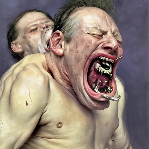 Image similar to high quality high detail painting of a man screaming in agony by lucian freud and michael hussar and jenny saville and francis bacon, hd, anxiety