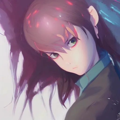 Image similar to 😌💔😟😈. cgsociety masterpiece, artstation trending, by rossdraws, ghibli, Kimi no Na wa, greg rutkowski