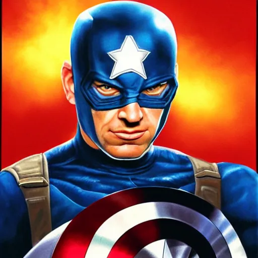 Prompt: A portrait of Benjamin Netanyahu as Captain America by Alex Ross, detailed