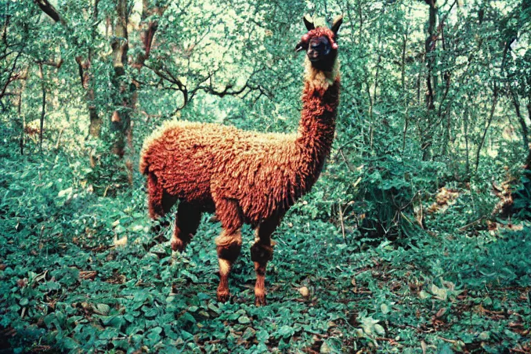 Image similar to a photo of a giant mutant snickers llama in its natural habitat, kodak ektachrome e 1 0 0 photography