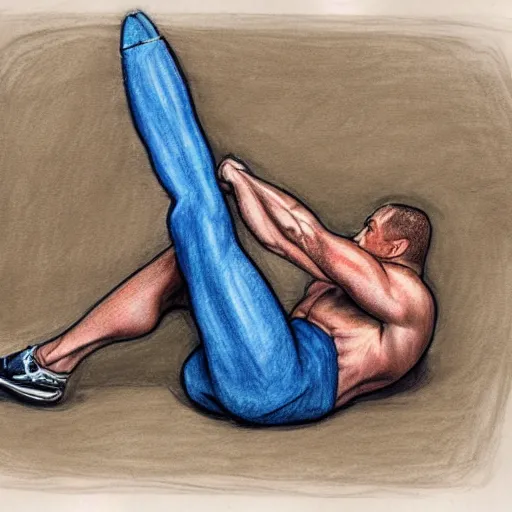 Image similar to coloured drawing of a man leg pressing,