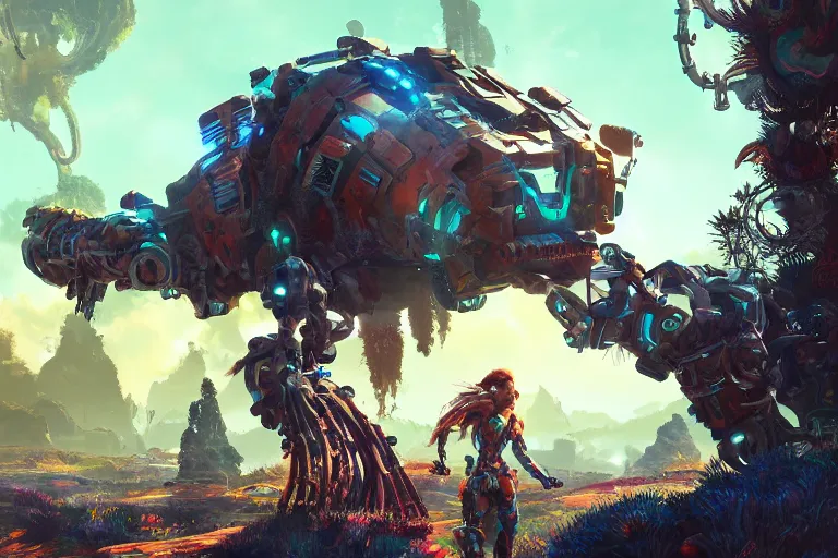 Image similar to clamberjaw machine mecanical creature robot of horizon forbidden west horizon zero dawn bioluminiscence global illumination ray tracing hdr fanart arstation by ian pesty and alena aenami artworks in 4 k