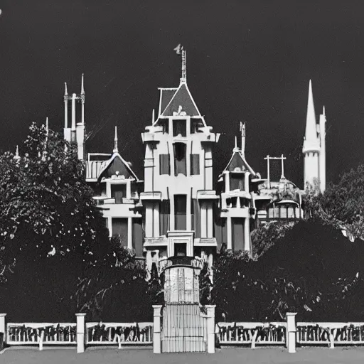 Prompt: the haunted mansion at disneyland designed by i. m. pei
