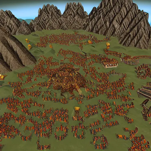 Image similar to photo taken of an epic intricate, ultra detailed great dwarven migration to the land of the rising sun