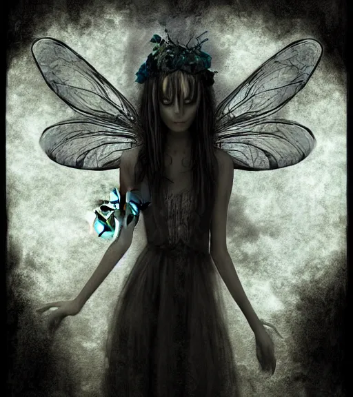 Image similar to gothic fairy with dragonfly wings, digital painting, liminal eerie midnight backlit, a picture taken by Michael Komarck