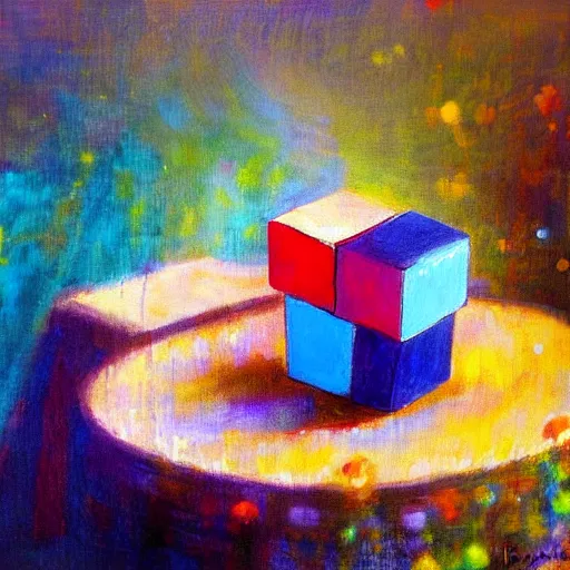 Prompt: beautiful impressionist painting of companion - cube