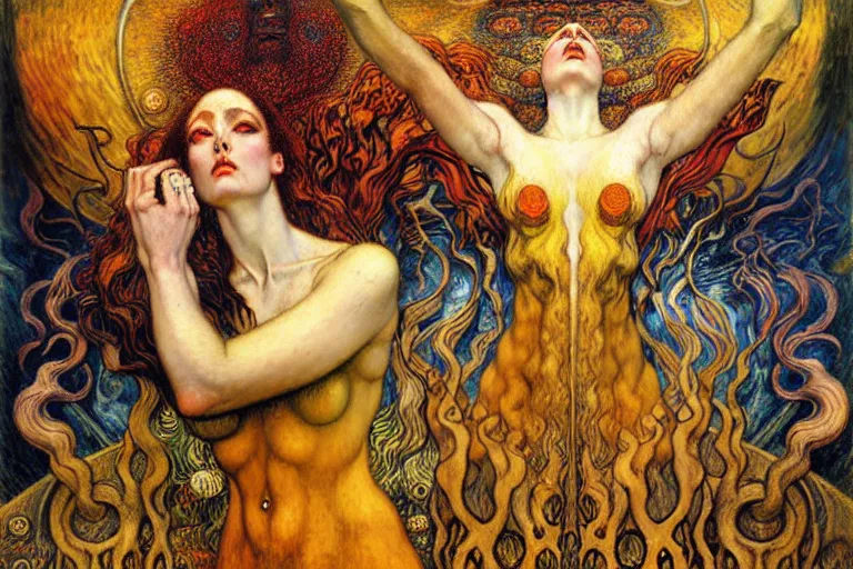 Image similar to Divine Chaos Engine by Karol Bak, Jean Delville, William Blake, Gustav Klimt, and Vincent Van Gogh, symbolist, visionary