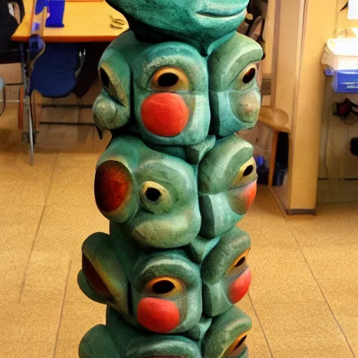 Prompt: totem pole made of frogs