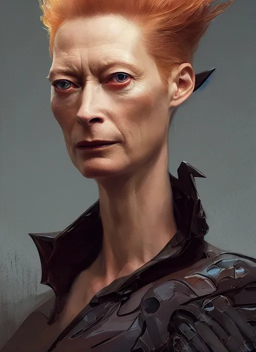 Prompt: Portrait Tilda Swinton, marvel comics, dark, intricate, highly detailed, smooth, artstation, digital illustration by Ruan Jia and Mandy Jurgens and Artgerm and Wayne Barlowe and Greg Rutkowski and Frank Frazetta