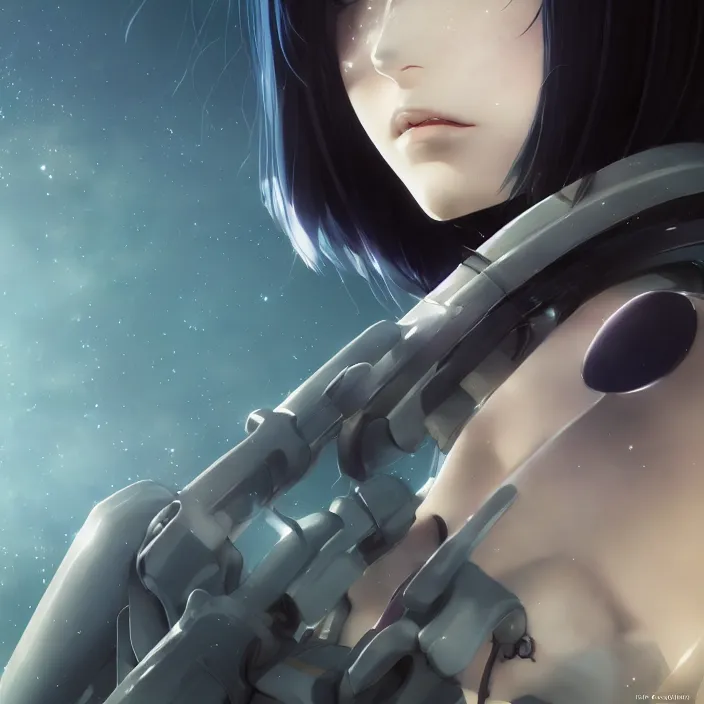 Image similar to beautiful anime girl cyborg looking surreal - by tom bagshaw, by ilya kuvshinov, rtx rendering, octane render 1 2 8 k, maya, extreme high intricate details by wlop, digital anime art by ross tran, medium shot, close up shot, composition by sana takeda, dramatic lighting by greg rutkowski, 8 k, trending on artstation