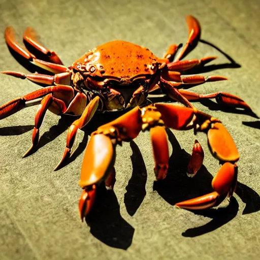 Image similar to A portrait of a crab, in the style of Studio Ghibli, 4k, fantasy, D&D, traditional art, highly detailed, full body shot, shallow depth of field, bokeh, professional lighting