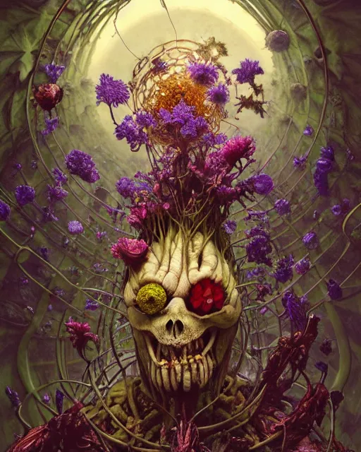 Image similar to the platonic ideal of flowers, rotting, insects and praying of cletus kasady carnage thanos dementor wild hunt doctor manhattan chtulu mandelbulb ponyo bioshock davinci heavy rain, d & d, fantasy, ego death, decay, dmt, art by artgerm and greg rutkowski and alphonse mucha and giuseppe arcimboldo